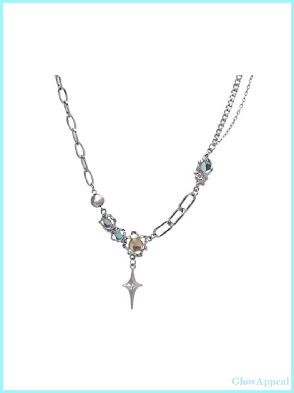 Silver Star Pendant Necklace Irregular Link Chain Collar Statement Jewelry